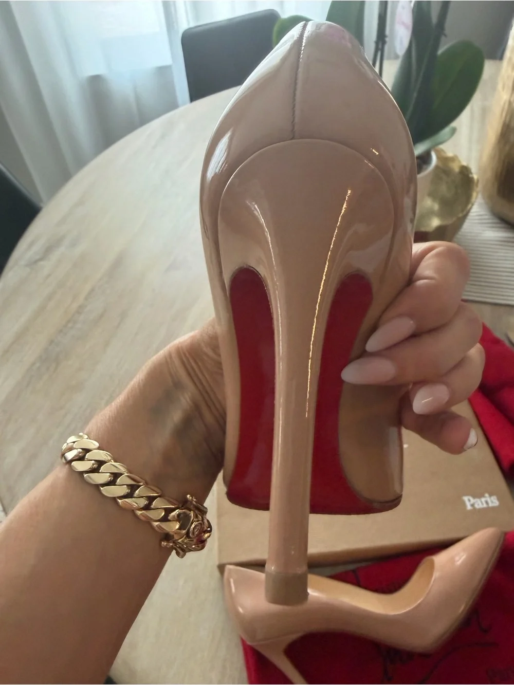 Christian Louboutin Nude Patent Pointed-Toe Stiletto Pumps